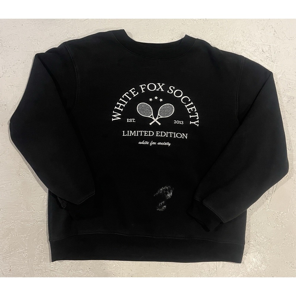 White Fox Society Limited Edition Crewneck Sweatshirt Womens Small Medium Black